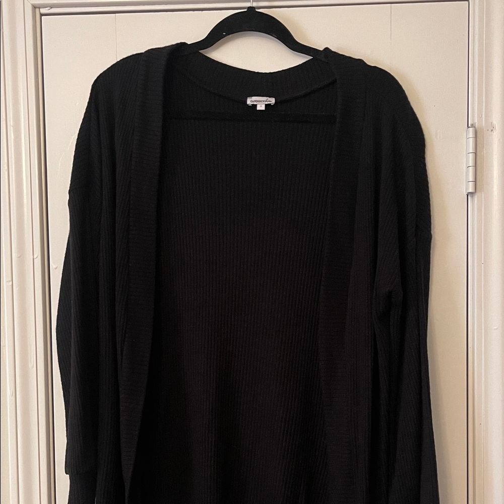 Long Black Ribbed Cardigan - Picture 3 of 4